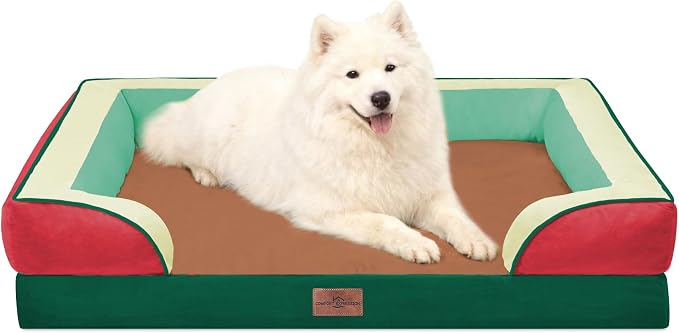 Comfort Expression Orthopedic Dog Bed for Large Dogs 36x27 Inch, Waterproof Egg Crate Foam Large Pet Bed with Bolsters, Dog Couch with Washable Cover & Non-Slip Bottom, Watermelon Mist