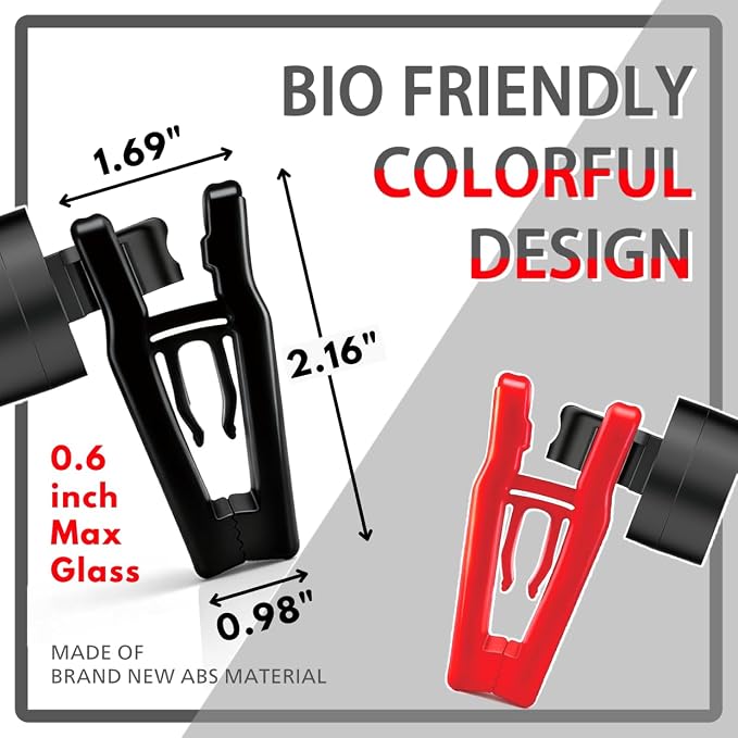 Magnetic Seaweed Feeder Clip, N52 Strong Magnet – Rust-Proof ABS, Wavy Bite Grip for Nori, Replaces Suction Cups, Saltwater Freshwater Tank Accessories up to 0.6" Glass (Blcak+Red)