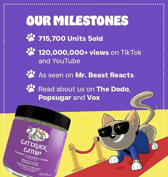 Cat Crack Catnip, Zoomie-Inducing Cat Nip Blend, North American Made & 100% Natural, Safe & Non-Addictive Catnip Treats Used to Supplement Cat Nip Toys, Spray, & Accessories (4 Cups)