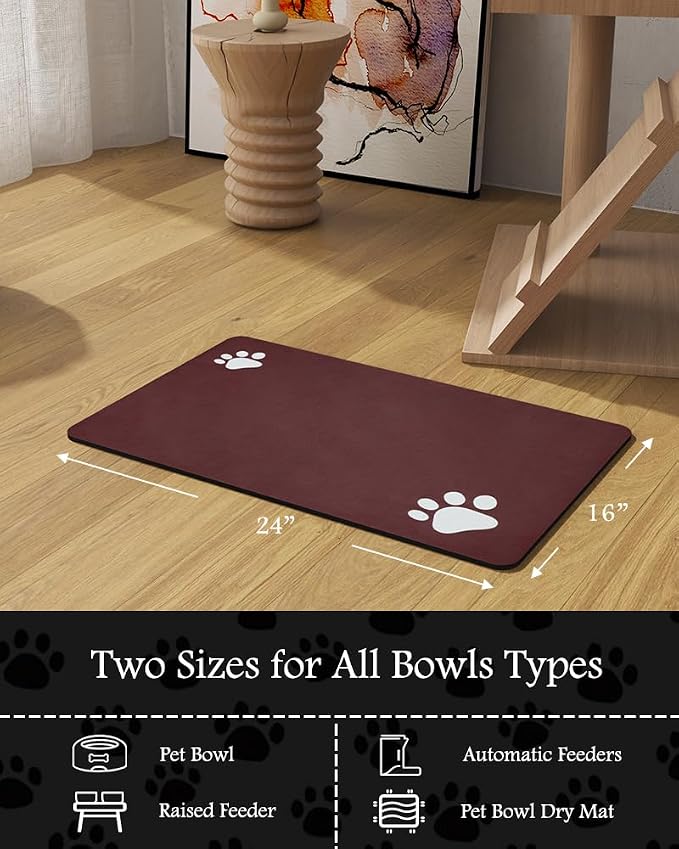 Pet Feeding Mat-Absorbent Dog Mat for Food and Water Bowl-No Stains Quick Dry Water Dispenser Mat-Dog Accessories Pet Supplies-Bowl for Messy Drinkers(RED,16"x24"