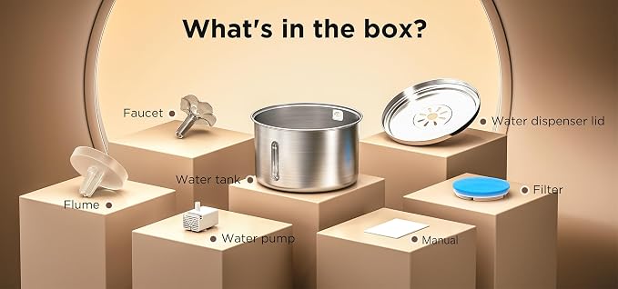 Stainless Steel Cat Fountain, 102 oz/3L Automatic Pet Fountain for Cats and Small Dogs, Ultra-Quiet Pump with White LED Light, Water Level Window