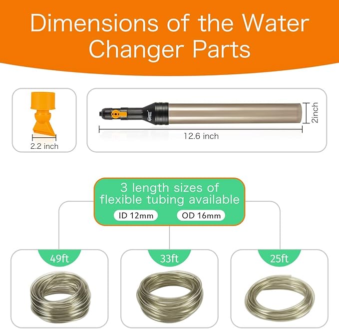 hygger Upgrade Aquarium Water Changer Kit, Semi-Automatic Fish Tank Gravel Cleaner, with 25 FT Water Hose, Flow Control Valve