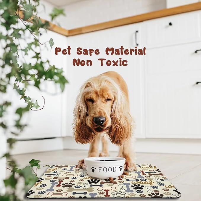 Dog Food Mats for Floors Waterproof, Pet Water Bowl Mats Pet Feeding Absorbent Placemats Beige 12 * 20 inch