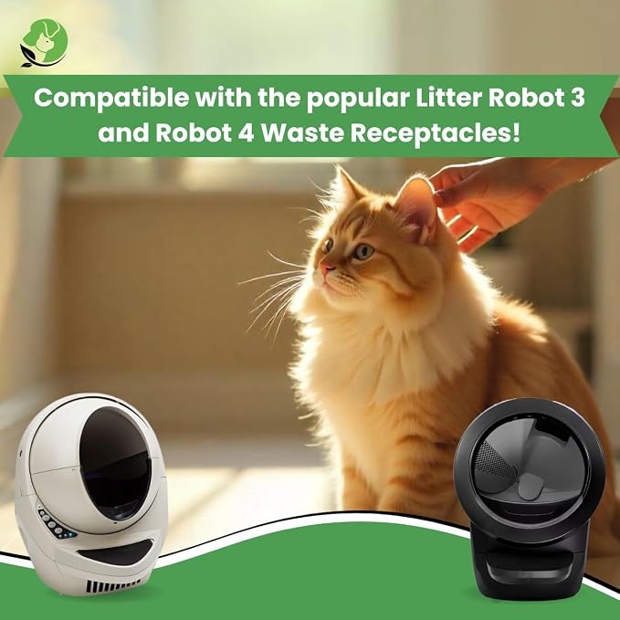 Tailhead Robot Liners – 100% Compostable - Compatible With Litter Robot 3/4 – 25" x 16" – Drawstring Close – Scent & Toxins Free – 40 Micron - Rip & Tear Resistant – 20 Count