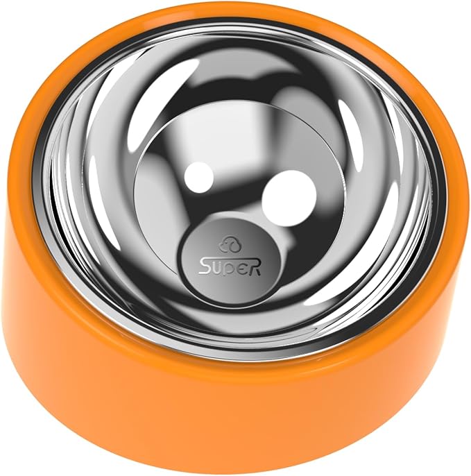 15° Tilted Dog Bowl Slow Feeder – Slanted Food & Water Dish, Anti-Choke Anti-Gulping for Small-Medium Dogs Cats, Non-Spill Weighted Base, Medium (M) 350ml Orange
