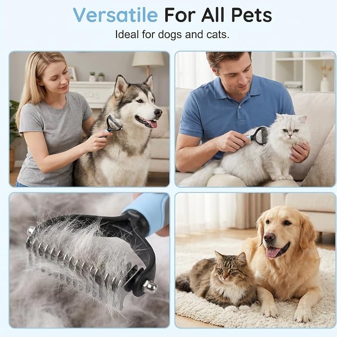 Undercoat Rake Pet Grooming Tool – Double Sided Dematting Comb for Dogs and Cats, Stainless Steel Deshedding Brush for Shedding, Tangles & Matted Fur, for Long Haired & Thick Coat Pets (Pink)