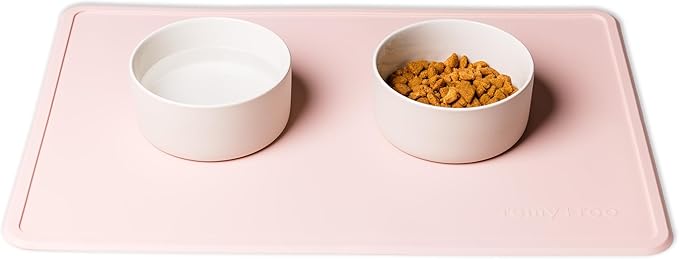 Remy+Roo Peony Silicone Dog Food Mat for Pet Bowl | 23.6" x 15.7" | 100% Waterproof | Non-Slip | Dishwasher Safe