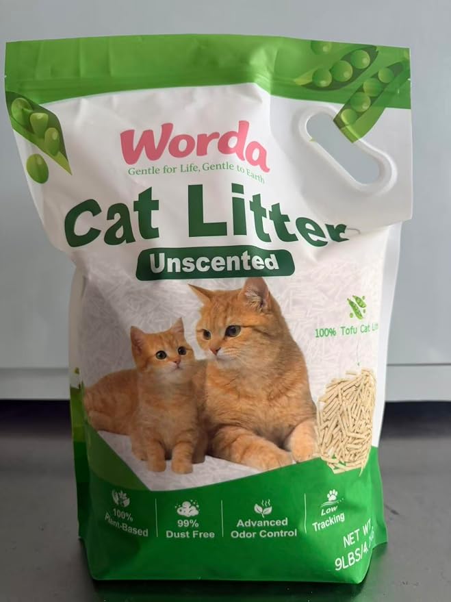 Worda Tofu 100% Natural Plant-Based Cat Litter Unscented Dust-Free and Respiratory Friendly Low Tracking Fast Clumping for Multi-Cat Homes 9LB