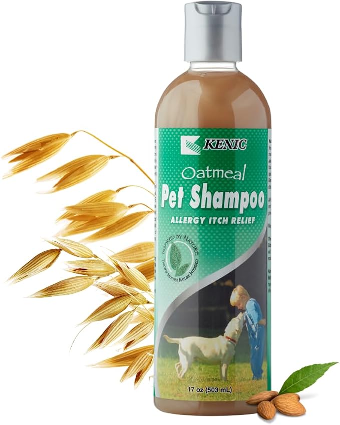 Kenic Oatmeal Anti-Itch Pet Shampoo with Almond Oil – Soothing, Conditioning & Deodorizing Relief for Dogs & Cats, Puppy-Safe, Made in USA