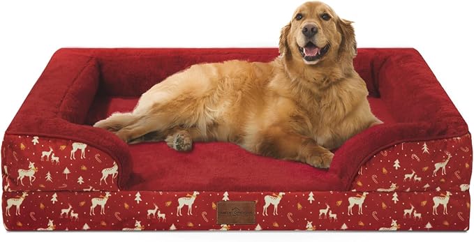 Comfort Expression Orthopedic Dog Bed for Extra Large Dogs 42x30 Inch, Waterproof Egg Crate Foam XL Pet Bed, Gifts for Christmas, Dog Couch with Washable Cover & Non-Slip Bottom, Christmas Red