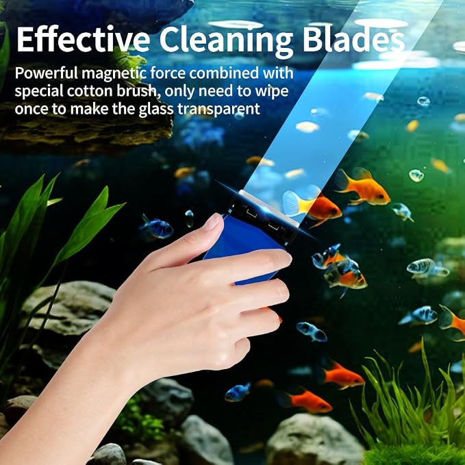 Magnetic Fish Tank Glass Cleaner, Dual-Blades Algae Scraper Glass Cleaner Scrubber with 2 Detachable Scrapers, Double Side Floating Magnetic Brush for 0.4-0.6 Inch Thick Glass Aquariums Tank, Size M
