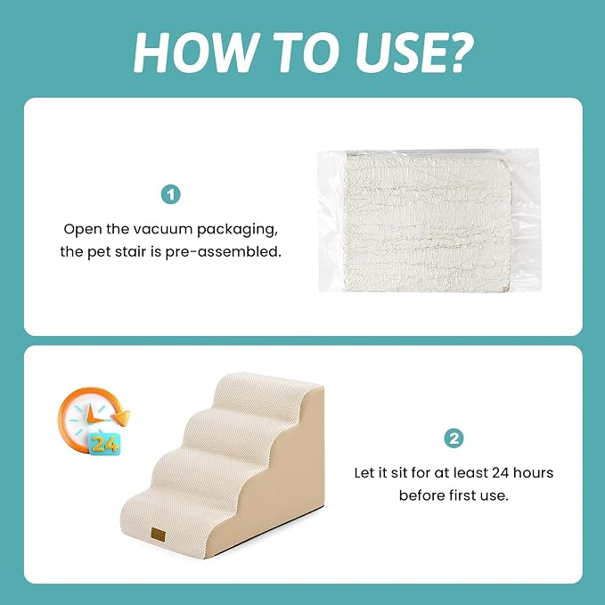 COZY KISS Wide Dog Stairs for Small Dog 19.7" H, Pet Step for Puppy, Older Cat, Curved Ramp for High Bed or Car, Stairs with High Density Foam, Lightweight, Durable, 4 Step, 17.7x28x19.7 inch, Beige