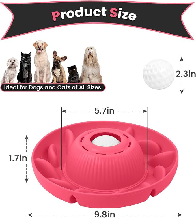 PUPPYGANG 2-in-1 Slow Feeder Dog Bowl for Large Dogs — Silicone Dry Food Maze & Wet Food Lick Ball with Suction Cup, Interactive Puzzle Feeder, Non-Slip & Detachable, Easy to Clean (Red)