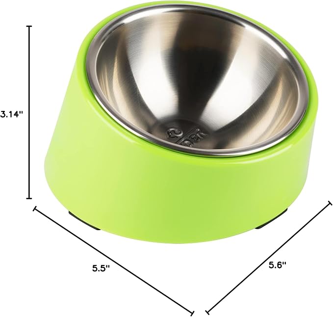 SuperDesign Mess Free 15° Slanted Bowl for Dogs and Cats, Tilted Angle Bulldog Bowl Dog Feeder, Non-Skid & Non-Spill, Easier to Reach Food M/1 Cup Green
