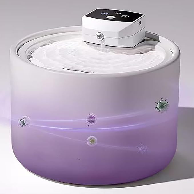 Cordless Ceramic Cat Water Fountain: 101.45oz/3L with 7 Filters with 5000mAh Battery Automatic Super Silent Intelligent Sensor Pet Drinking Dispenser Dog Water Bowl Dispenser (White UVC)