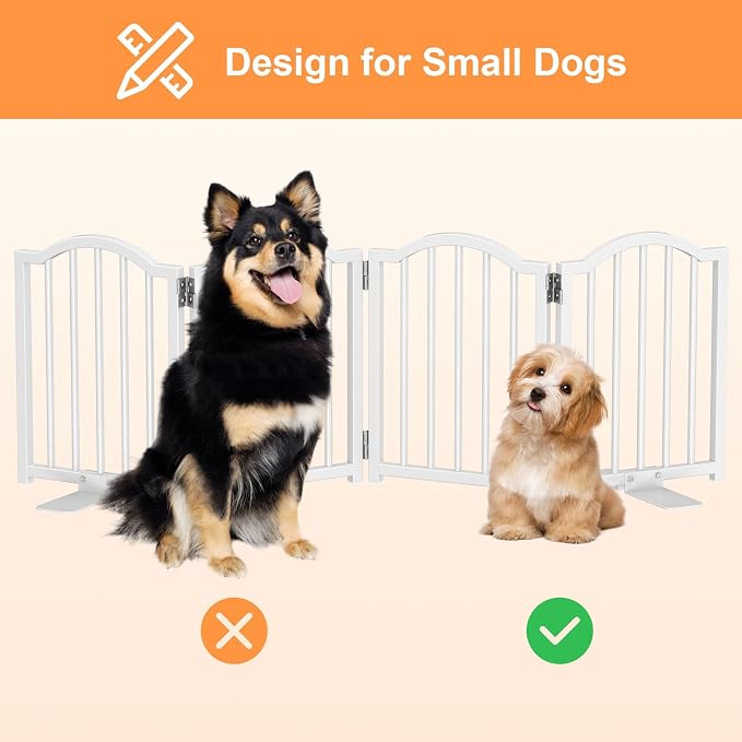 Snughome 2 Pack Short Dog Gate Indoor, 16" High Freestanding Small Dog Gates with Support Feet, Expand Up to 48’’Wide Foldable Pet Gate for Doorway, 8 Panel Pet Door Pet Fence for Puppy, White