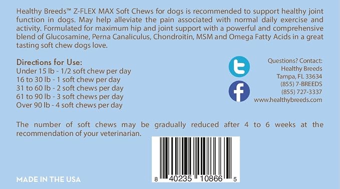 Healthy Breeds Giant Schnauzer Z-Flex Max Hip and Joint Soft Chews 50 Count