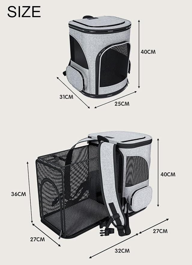 Cat Carrier Backpack, Expandable Pet Carrier with Sun Shade ,Oxford Canvas Material,Breathable Mesh Backpack for Small Dogs, Medium Cats, for Traveling, Hiking, Camping (Grey)