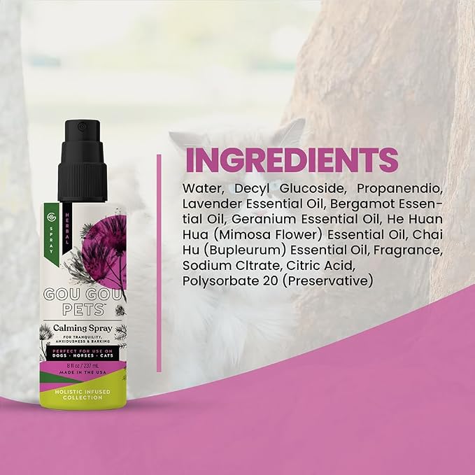 Holistic Natural Derived Calming Pet Spray for Anxiety: Providing Stress Relief: Veterinarian Recommended - Made in USA - 8 oz