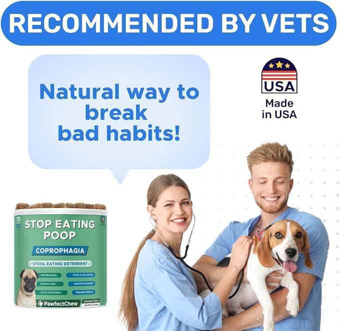 PAWFECTCHEW Coprophagia Deterrent for Dogs & Breath Aid Support - No Poo Chews for Dogs w/Probiotics, Digestive Enzymes Stop Dog Poop Eating - Stool Eating Deterrent - Made in USA