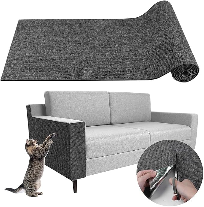 Cat Scratching Mat, Furniture Protector, Self-Adhesive (Nails Included in The Package) (Dark Grey, 15.7 x 78.7 inch)