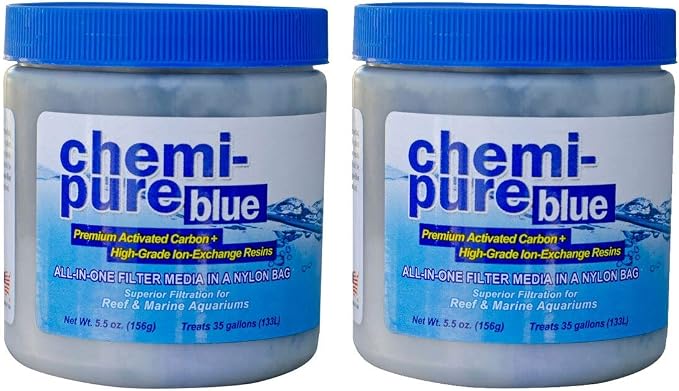 Boyd Chemi‑Pure Blue 5.5 oz Bulk (2 Pack) Aquarium Filtration Media Premium Carbon + Ion‑Exchange Resins in Nylon Bag Clears Toxins, Phosphates & Metals