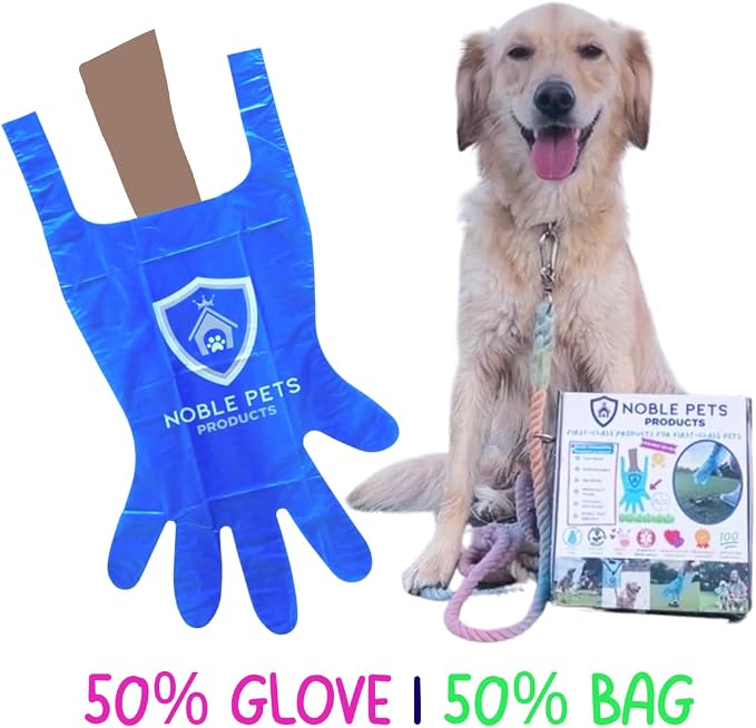 Noble Pets Dog Gloves - 8+ Ways to Use Them| Leak Proof | Extra Long Tie Handles | Eco-Friendly (Royal Blue, 80 gloves)