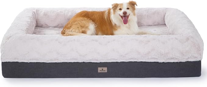 Memory Foam Dog Bed, Extra Large Orthopedic Dog Sofa with Sides and Waterproof Liner, Washable Bolster Pet Bed Couch with Removable Cover, Jumbo Plus | 60 inch, Off-White