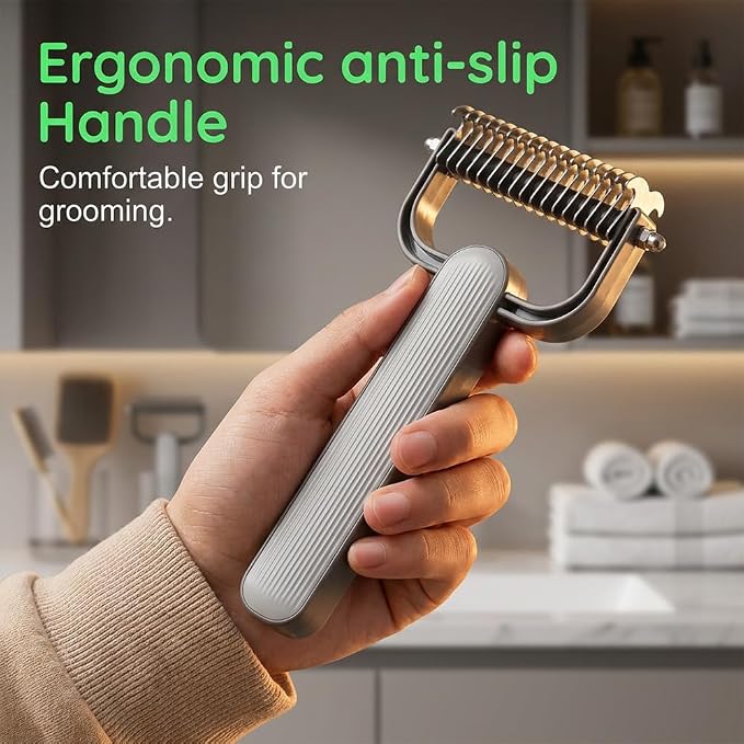 Double Sided Dematting Comb for Dogs and Cats, Undercoat Rake Deshedding Grooming Tool, Gentle Knot Tangles Remover for Long Hair Dogs Cats (Gray)