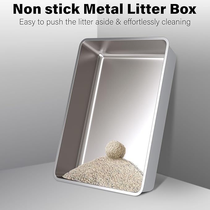 XXXL Stainless Steel Litter Box, Steel Litter Box 28" X 20" X 6" No Smell, Extra Large Metal Litterbox for Big Cat, Multiple Cats, Non Stick, Easy Cleaning