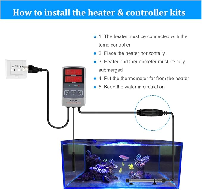 hygger Pinpoint Saltwater Aquarium Heater with Digital Temp Controller, Submersible Titanium Tube Fish Tank Heater for Coral Reef 50 Watt