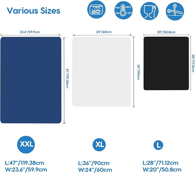 AECHY Silicone Mats for Kitchen Counter 47"x23.6"x0.08”, Largest Heat Resistant Mat Shipped Rolled Up Kitchen Island Silicone Countertop Protector Mat Nonslip Extra Large Counter Mat, Black