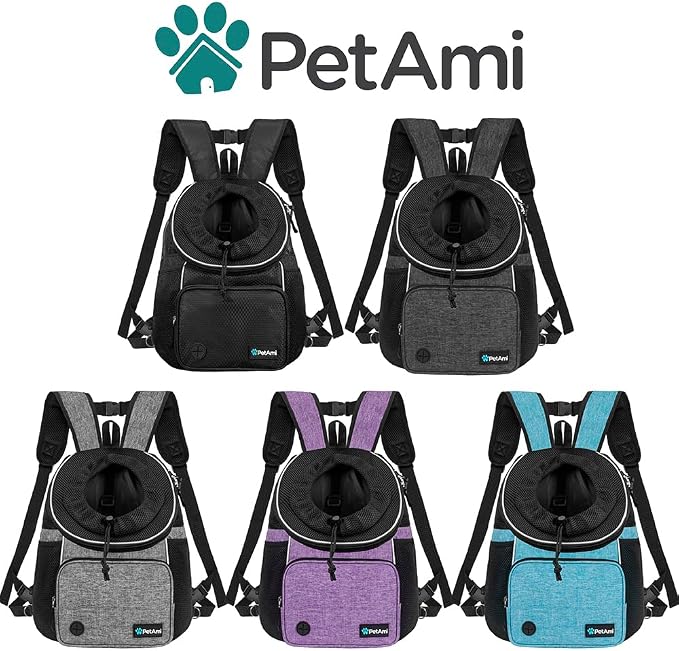 PetAmi Adjustable Cat & Dog Chest Carrier Backpack, Ventilated for Hiking & Camping, Max 15 lbs, Teal Blue