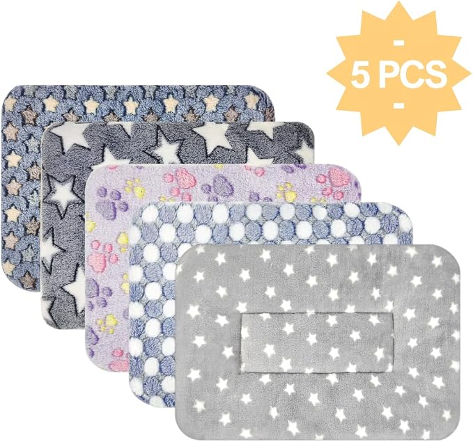 5PCS Guinea Pig Bed Soft Rabbit Bedding Cage Liner Warm Bunny Mats Pee Pads Fleece Blanket Plush Hamster Sleep Beds Ferret Squirrel Hedgehog Rat