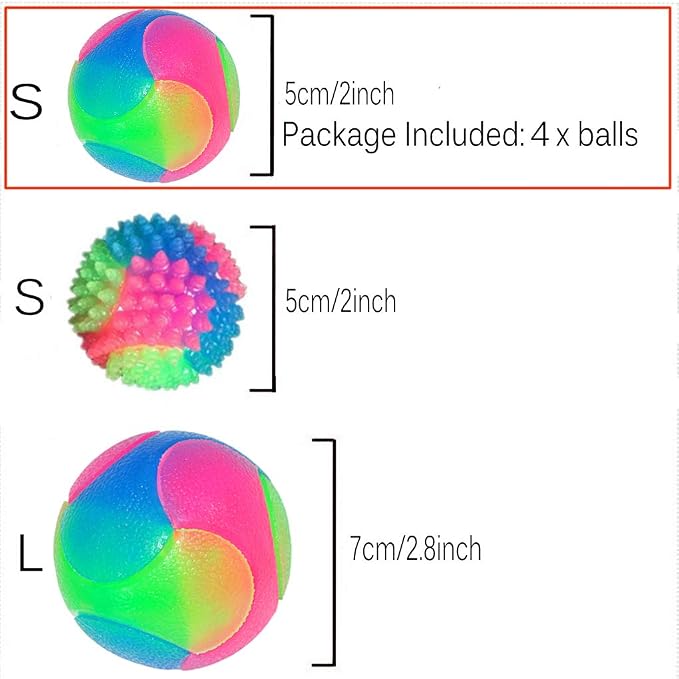 4 pcs Light Up Dog Balls Flashing Elastic Ball Glow in The Dark Interactive Pet Toys for Puppy, Cats, Dogs