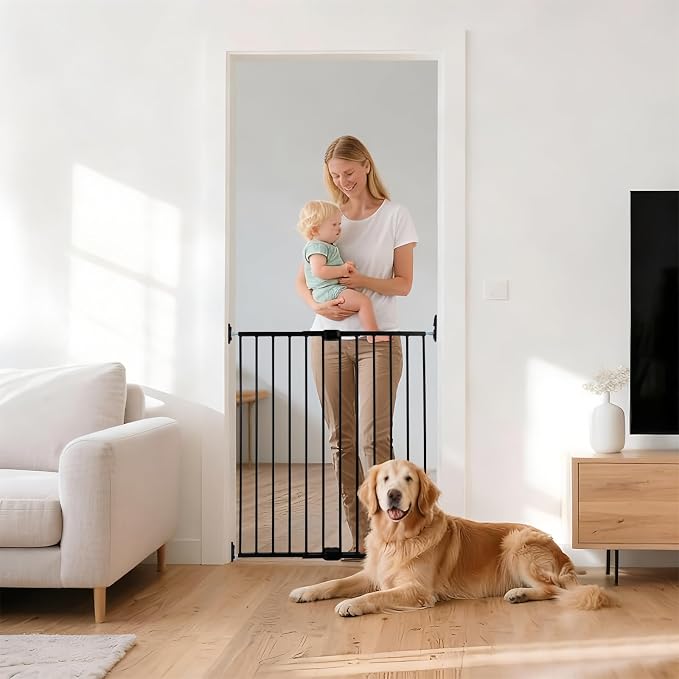 Adjustable Pet Safety Swing Gate, Hardware-Mounted Metal Gate for Stairs and Doorways, Secure Latch for Pets (Black, 24"-40.5" W x 28.75" H)
