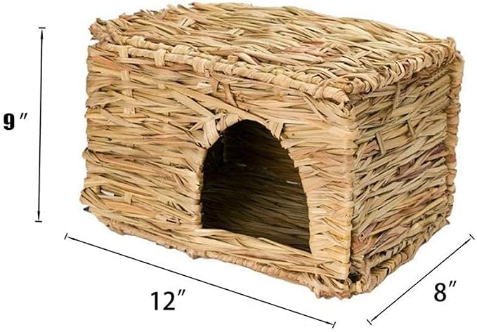 Tfwadmx Rabbit Grass House - Natural Hand Woven Seagrass Play Hay Bed, Hideaway Hut Toy for Bunny Hamster Guinea Pig Chinchilla Ferret