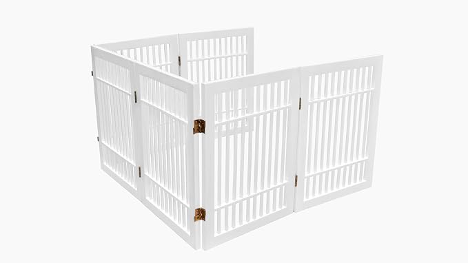Urnporium Pet Dog Gate Freestanding, Strong Durable Folding Wooden Fence, Portable Acacia Hardwood Safety Barrier for Indoor & Outdoor Use (White Pet Gate, 6 Panel 24" Tall)