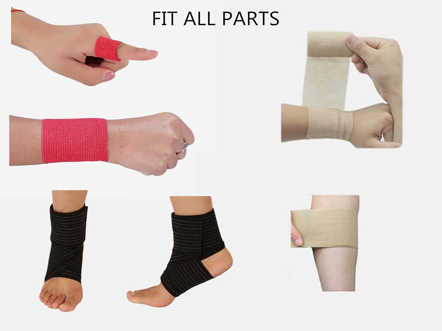 6 Pack 2" x 5 Yards Self Adhesive Bandage Wrap Breathable Cohesive Vet Wrap for Pets, Elastic Self-Adherent Tape for Sports, Wrist, Ankle (White)