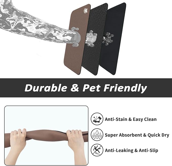 HotLive Dog Food Mat - Absorbent Cat Mat for Food and Water, No Stains Pet Feeding Bowl Mat, Easy to Clean Pet Placemats, Quick Dry Dog Water Dispenser Mat for Messy Drinkers | Paw Brown 16"x 24"