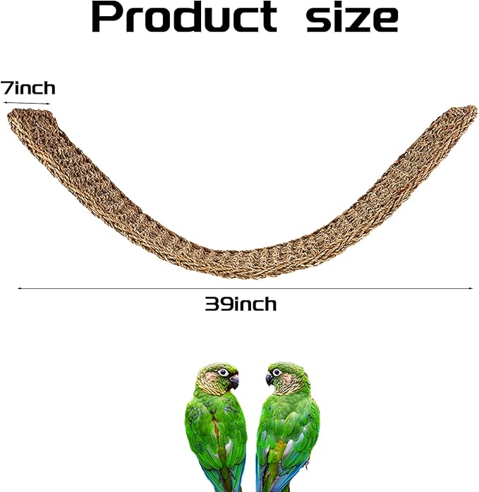 39 x 7 Inches Seagrass Mat, Natural Grass Woven Bird Net Hammock Mat, Climbing Rope Ladder Chew Toy, Cage Accessories for Parrots, Psittacines, Cockatiels, Hamsters, Lovebirds, Mice (2 Pack)