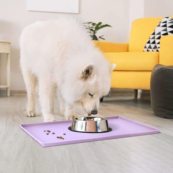 Dog Food Mat,Silicone Waterproof Food Tray,Non Slip Pet Bowl Mats Placemat,1" Raised Edge,Suitable for Most Small and Medium Sized Pets,32" x 24"