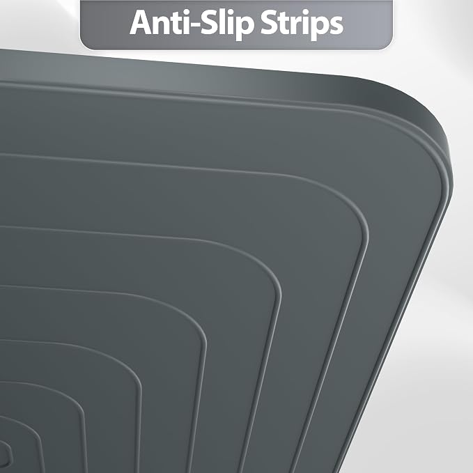 Silicone Dog & Cat Food Mat with Raised Edge, 24"x16" Extra Thick Waterproof Non-Slip Pet Feeding for Food and Water Bowls, Spill Proof Mat to Protect Floors, BPA Free Dishwasher-Safe,Gray