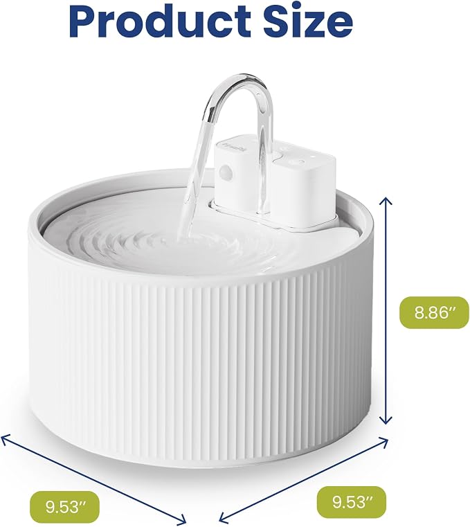 PawsPik CeramiFlow Cat Water Fountain, Ceramic Automatic Cat Fountain with Motion Sensor, Cordless Rechargeable Pet Fountain, 9 Cup Indoor Cat Fountain, Multi-Layer Filtration, Dishwasher Safe, White