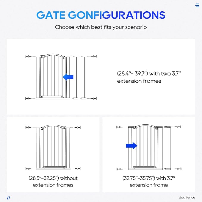 FDW 36” Tall Adjustable Arched Pet Gate, Extra Wide Walk-Through Metal Safety Gate for Stairs & Doorways, Fits 28.5”-39.7” Openings, White