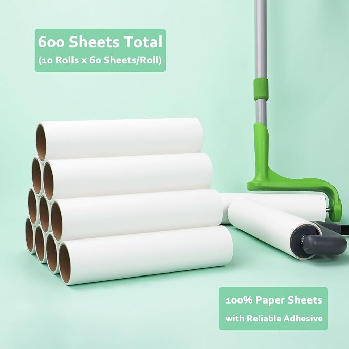10-Pack 10 inch Lint Roller Refills for Evercare Layers Smart Design Large Mega Lint Rollers 10'' Wide Large Sticky Roller Replacement Refills 60 Sheets per Refill Total 600 Sheets