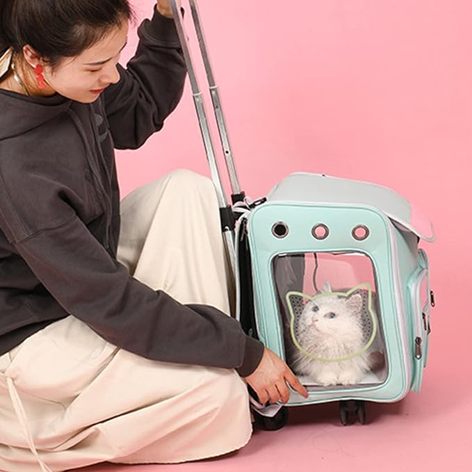 Pet Carrier Trolley Wheels for Dogs Cats,Foldable Soft-Sided Pet Travel Rolling Carrier Bag with Removable Wheels Telescopic Handle for Carrying Dogs, Cats, Pets and Accessories