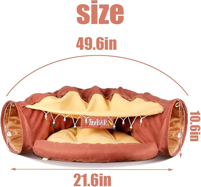 LEFTSTARER 2-in-1 Collapsible Cat Tunnel for Indoor Bed and Hideout - Pet Dog Rabbit Bunny Ferret Tunnel Tubes Toys with Removable Washable Mat, Tower Wheel Stuff