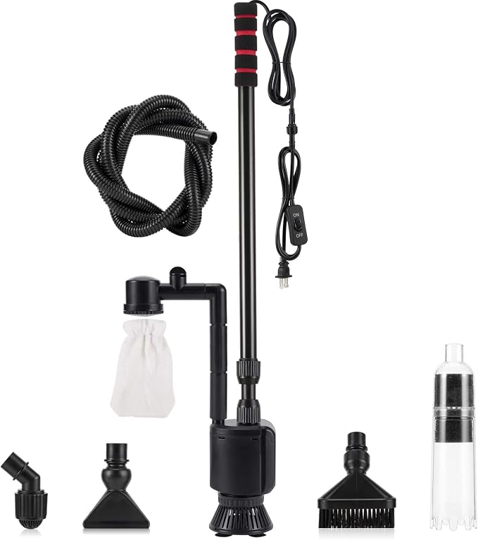 AQQA Electric Aquarium Vacuum Gravel Cleaner, 6 in 1 Automatic Fish Tank Vacuum Cleaning Tools Kit Water Changer, Multifunction Wash Sand Filter Water Circulation 20W 320GPH 110V