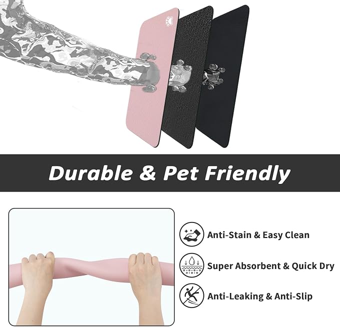 HotLive Dog Food Mat - Absorbent Cat Mat for Food and Water, No Stains Pet Feeding Bowl Mat, Easy to Clean Pet Placemats, Quick Dry Dog Water Dispenser Mat for Messy Drinkers | Paw Pink 12"x 19"